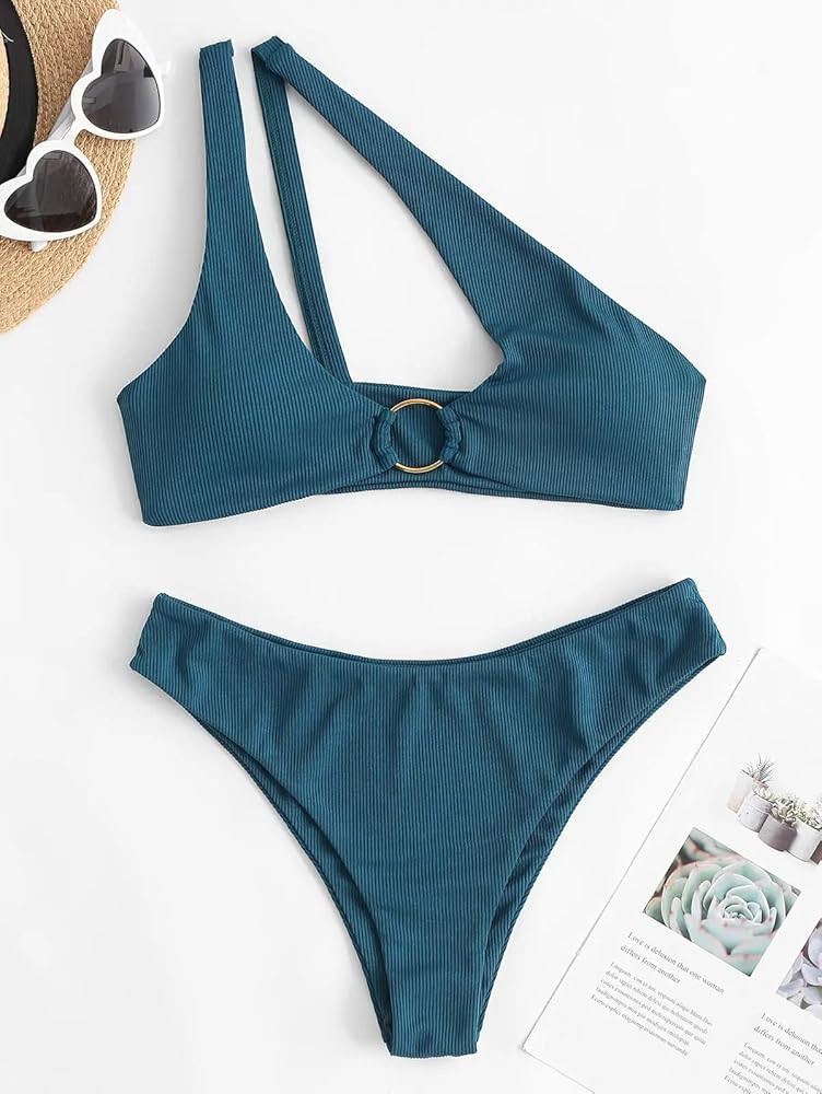 ZAFUL Women's Sexy Cutout One Shoulder Bikini Underwire Padded Bathing Suit Cheeky Thong Brazilian S | Amazon (US)