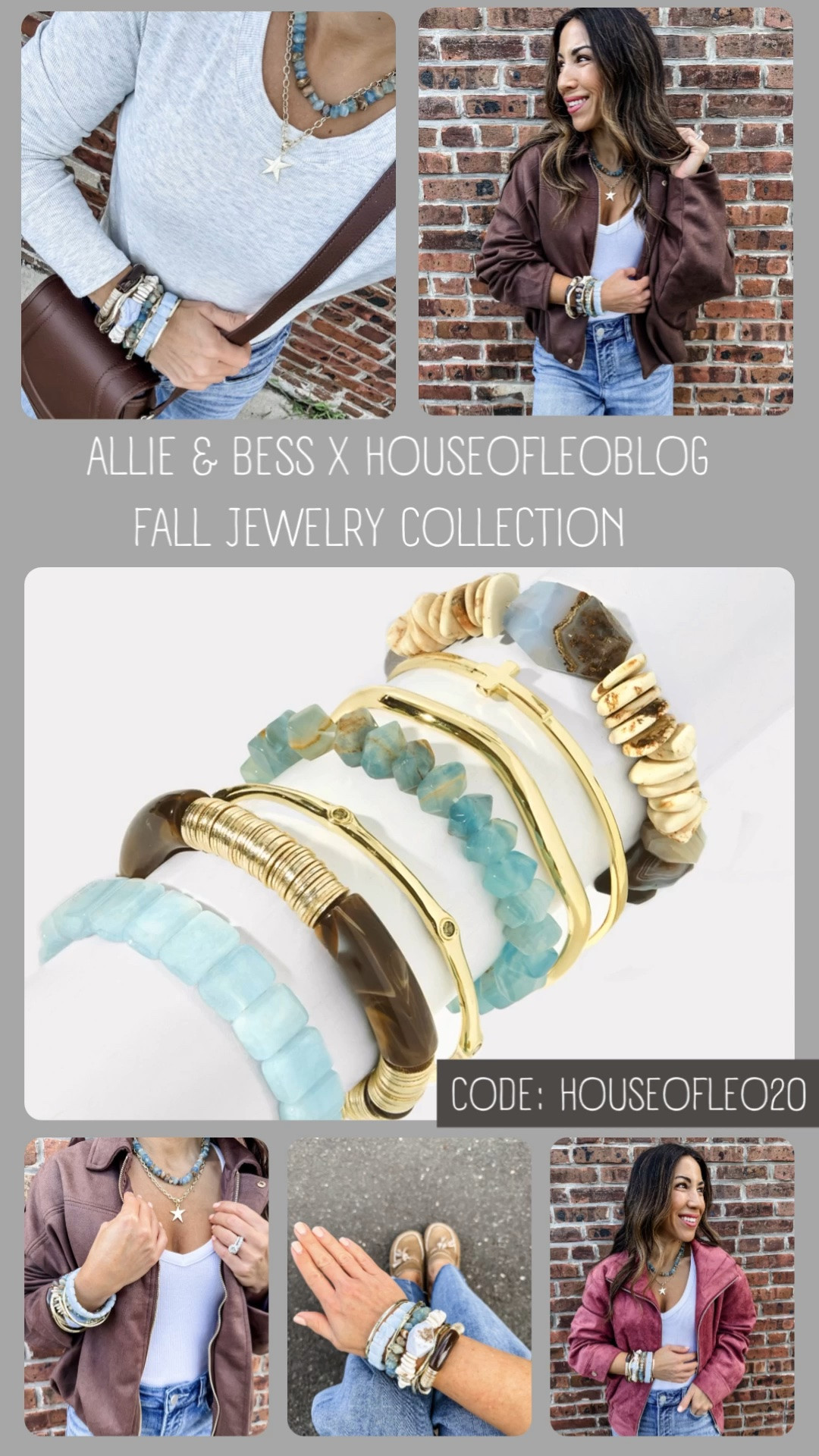 Code HOUSEOFLEO20. My fall jewelry collection is live! Fall jewelry, beaded bracelets, star necklace. Bracelet stack.