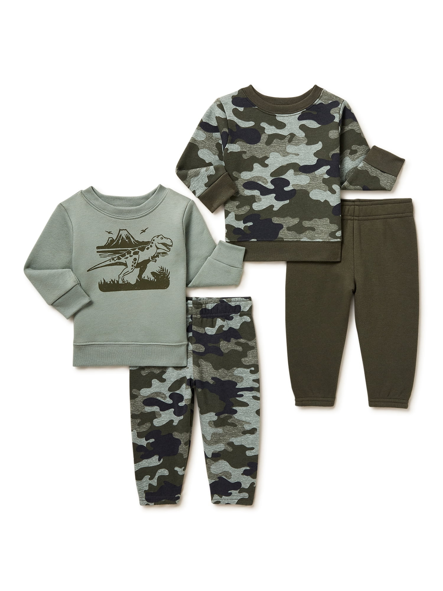 Garanimals Baby Boys Fleece Sweatshirt and Sweatpants, 4-Piece Outfit Set, Sizes 6/9-24 Months - ... | Walmart (US)