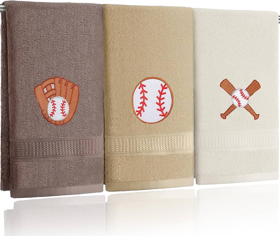 3 Pcs Baseball Hand Towels 13.4 x 29.2 Inch Cotton Soft Embroidered Absorbent Towels Gifts Sport ... | Amazon (US)
