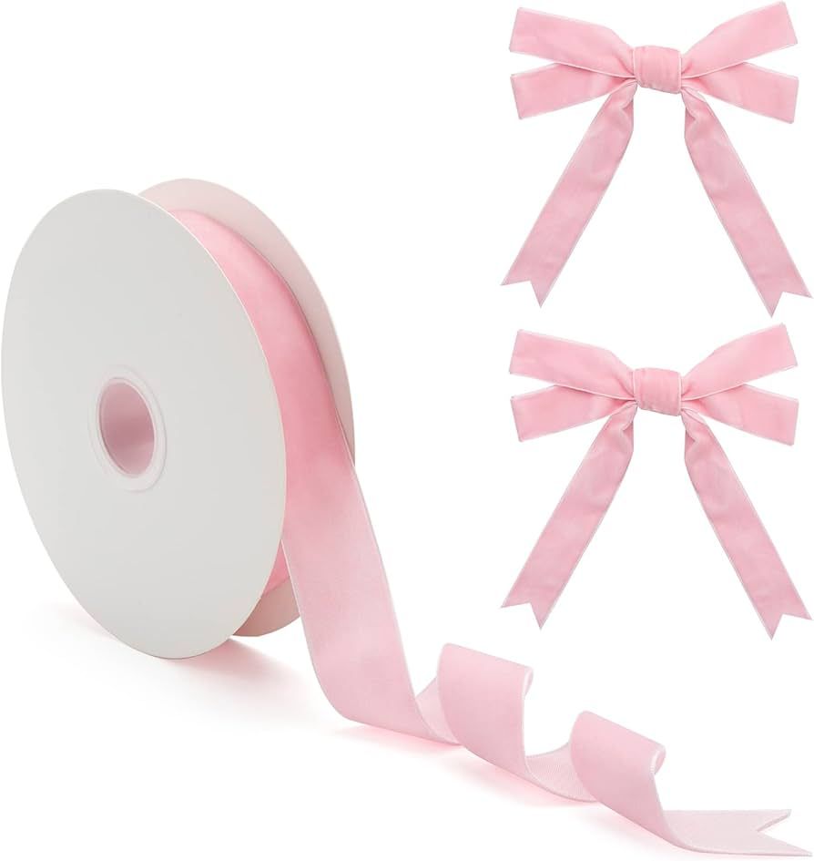 1 Inch×10 Yd Pink Velvet Ribbon for Gift Wrapping Christmas Tree, Vintage Wide Velvet Ribbon for... | Amazon (US)