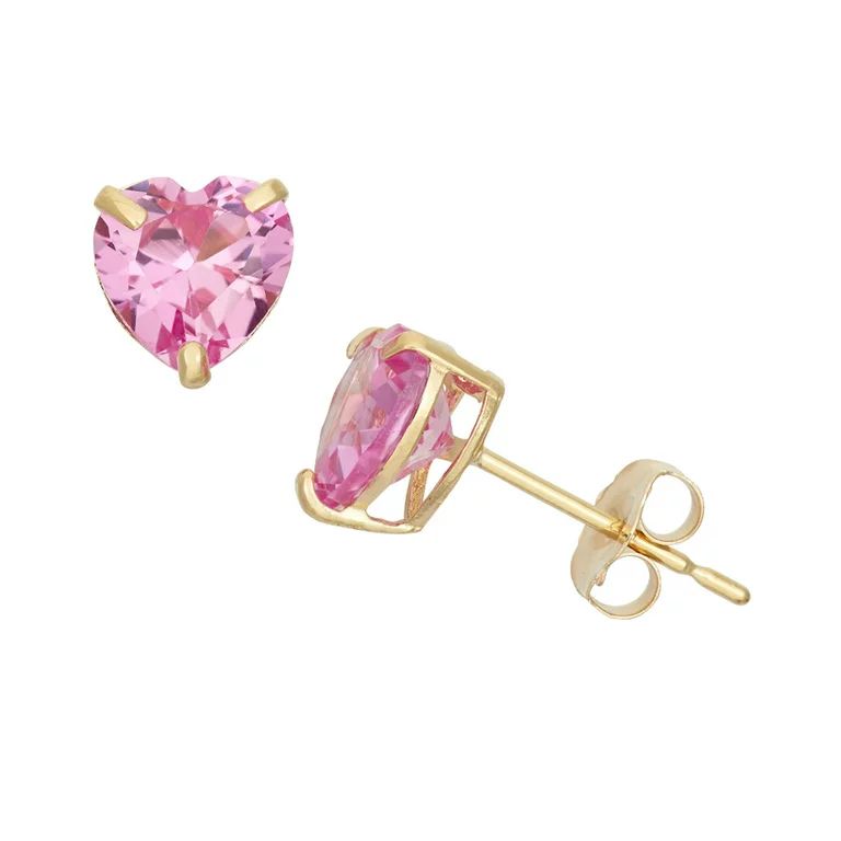 10k Yellow Gold 4 Carat Heart Created Pink Sapphire Stud Earrings | Walmart (US)