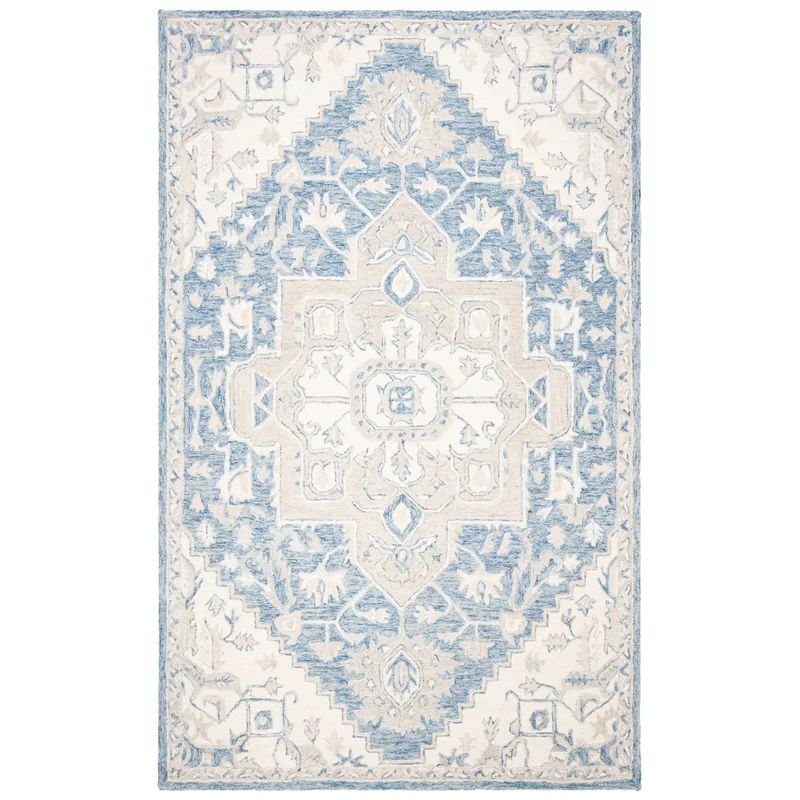 Cyrilmagnin Oriental Handmade Flatweave Wool Blue/Ivory Area Rug | Wayfair North America