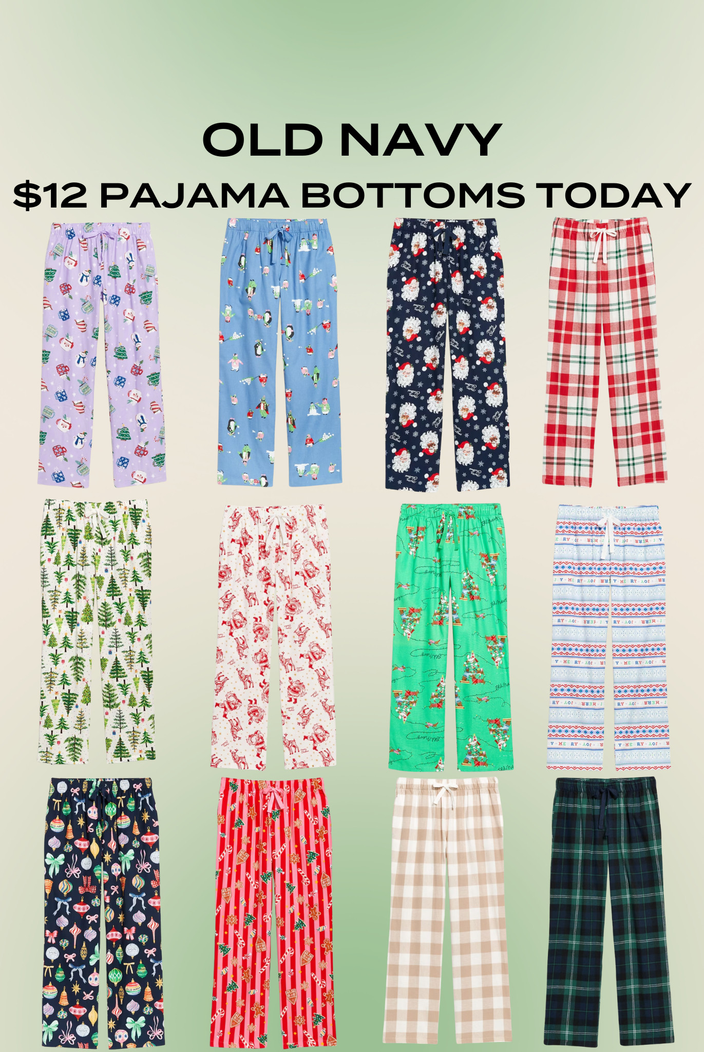 Old Navy $12 pajama bottoms today! ❤️ Love these holiday styles.  

 

#LTKHoliday #LTKSaleAlert #LTKStyleTip