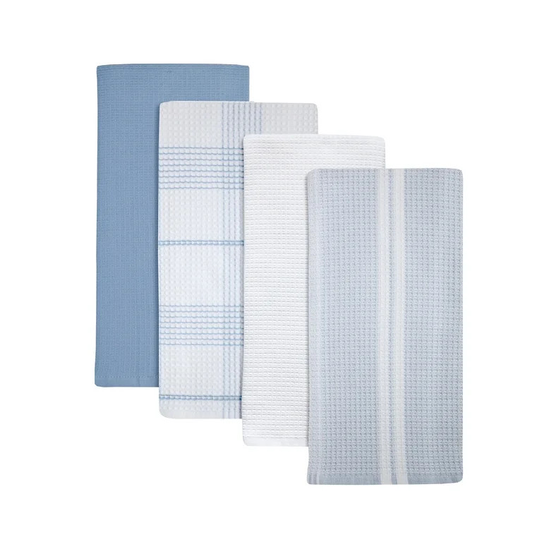Better Homes & Gardens 4 Piece Waffle Kitchen Towel, Blue Linen | Walmart (US)