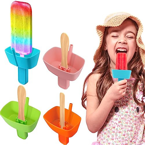 AIERSA 4PCS Silicone Popsicle Holders for Kids No Drip, Reusable Mess Free Ice Pop Stick Holder with Built in Straw for Sucking Up Melted Frozen Treats for Toddlers, Baby, Kids | Amazon (US)