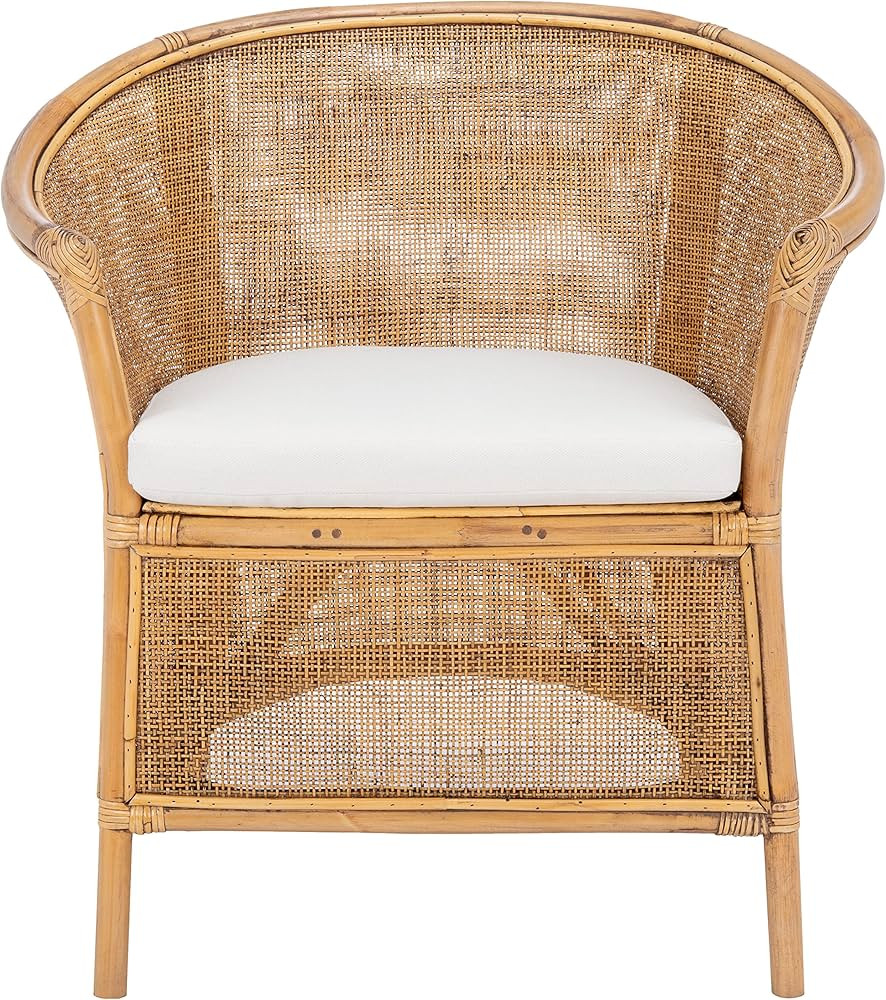 SAFAVIEH Home Collection Jessica Honey Brown Wash Rattan Accent Chair with White Cushion | Amazon (US)