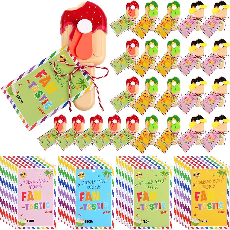Rossesay 24 Pack Portable Fans with Cards Cute Ice Pop Handheld Press Cooling Fans for Summer Bir... | Amazon (US)