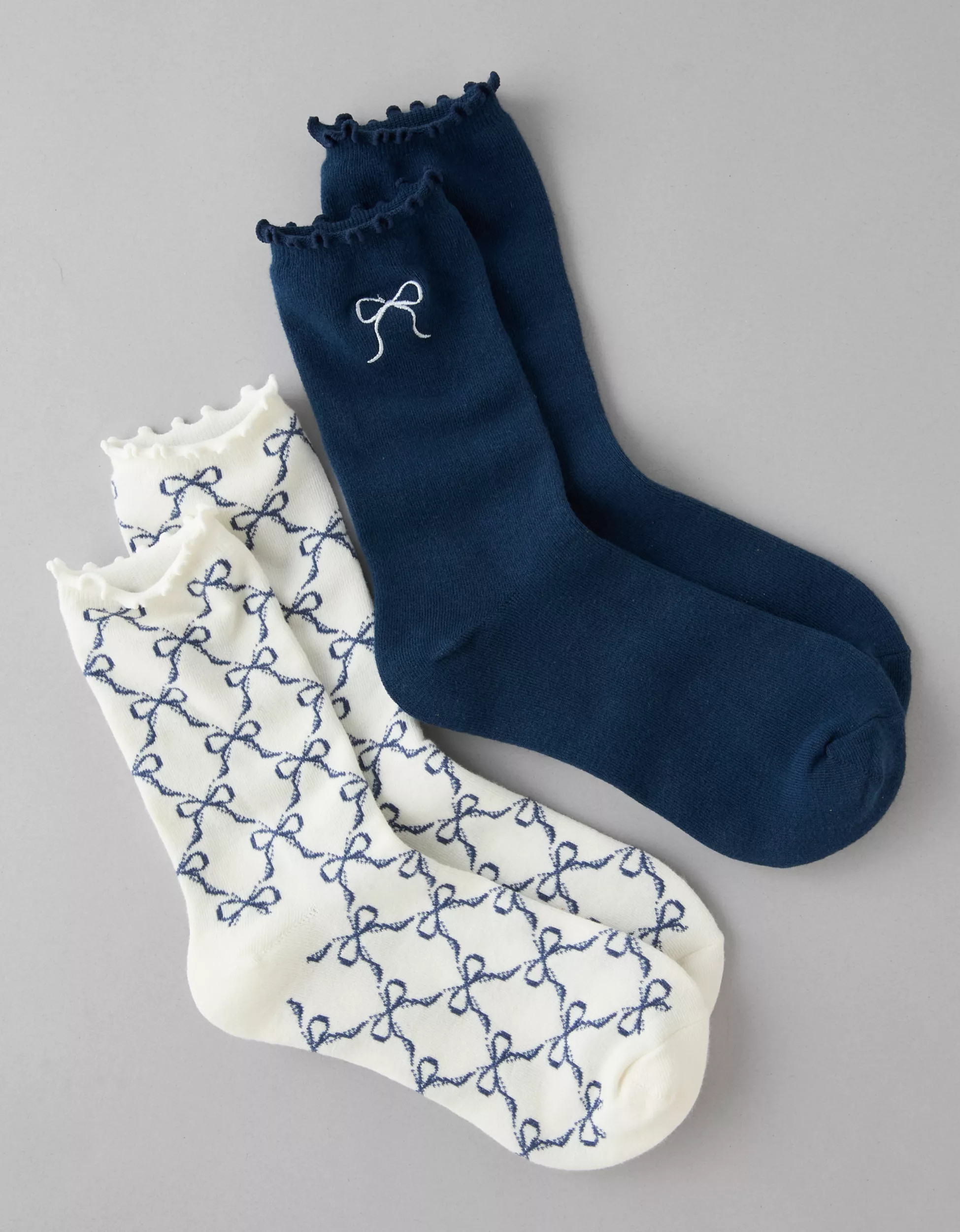 AE Bows Ruffle Crew Socks 2-Pack | American Eagle Outfitters (US & CA)