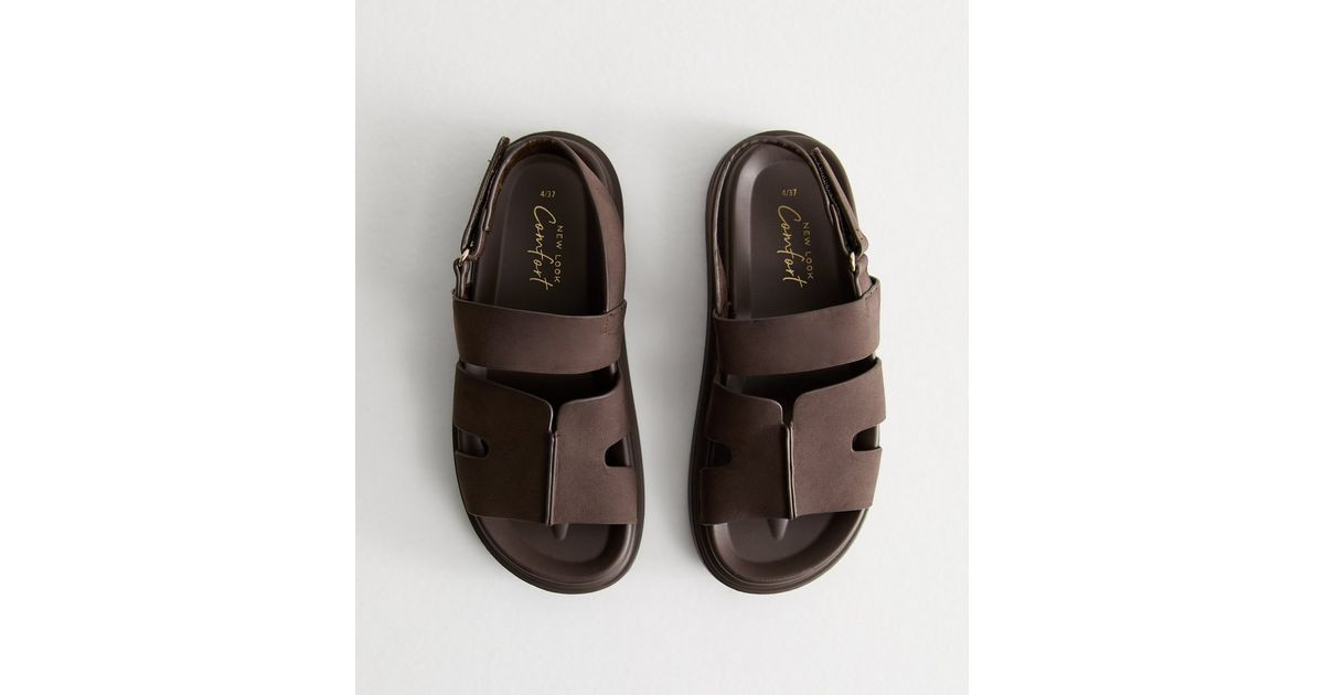 Brown Faux Leather Chunky Strap Sandals | New Look | New Look (UK)