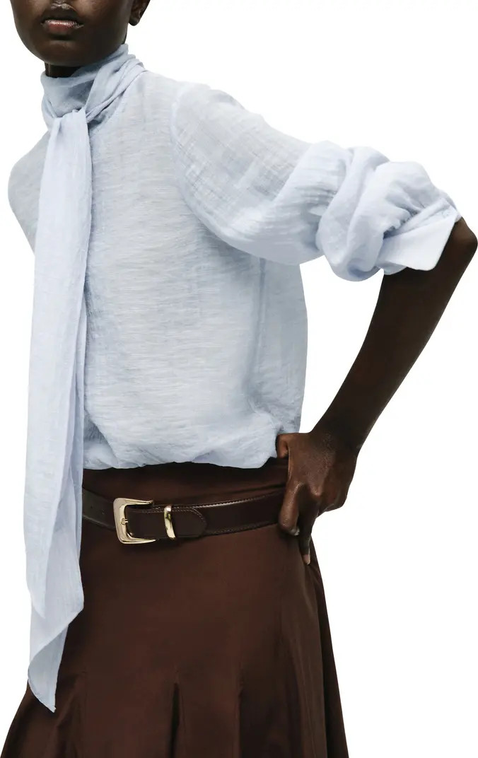 MANGO Tie Neck Textured Shirt | Nordstrom | Nordstrom