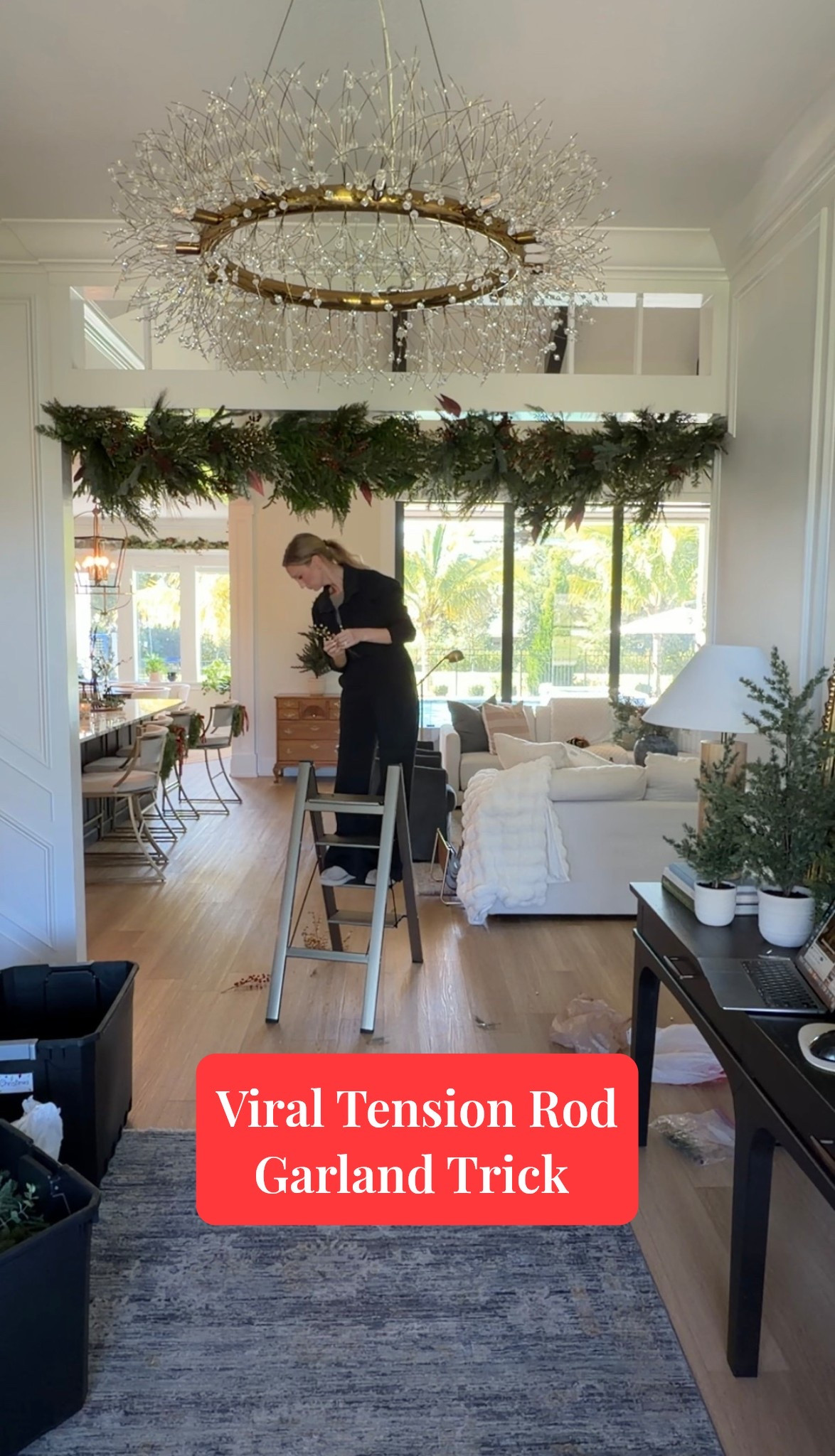 Viral tension rod garland hack - great for large hallways! 

Garland, shower curtain rod, step ladder 

#LTKHoliday #LTKSaleAlert