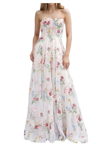 Amazon.com: Lxhome Colorful Floral Prom Dresses for Teens Girls Flower Embroidered Tulle Formal E... | Amazon (US)