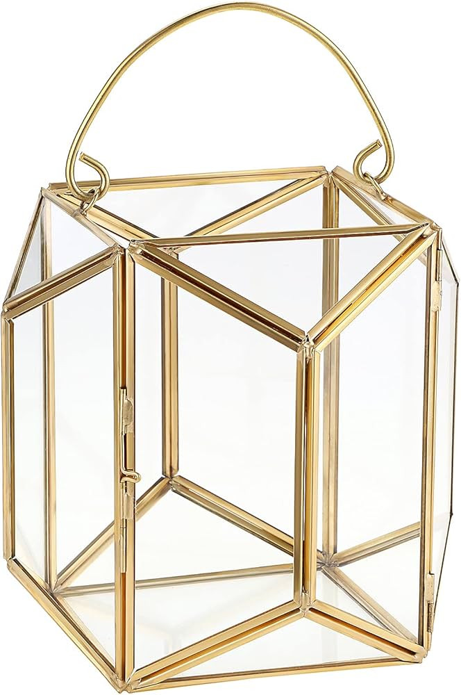 OwnMy Decorative Hurricane Candle Holder Gold Candle Stand Geometric Candle Lantern Metal Pillar ... | Amazon (US)