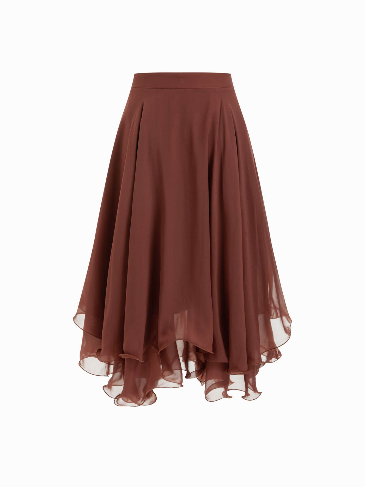 Chiffon Chiffon Mid Rise Layered Ruffle Midi Skirt For Daily Casual | Cider