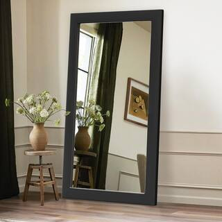 32 in. W x 71 in. H Classic Oversized Black Rectangular Wood Frame Bathroom Vanity Wall Mirror / ... | The Home Depot