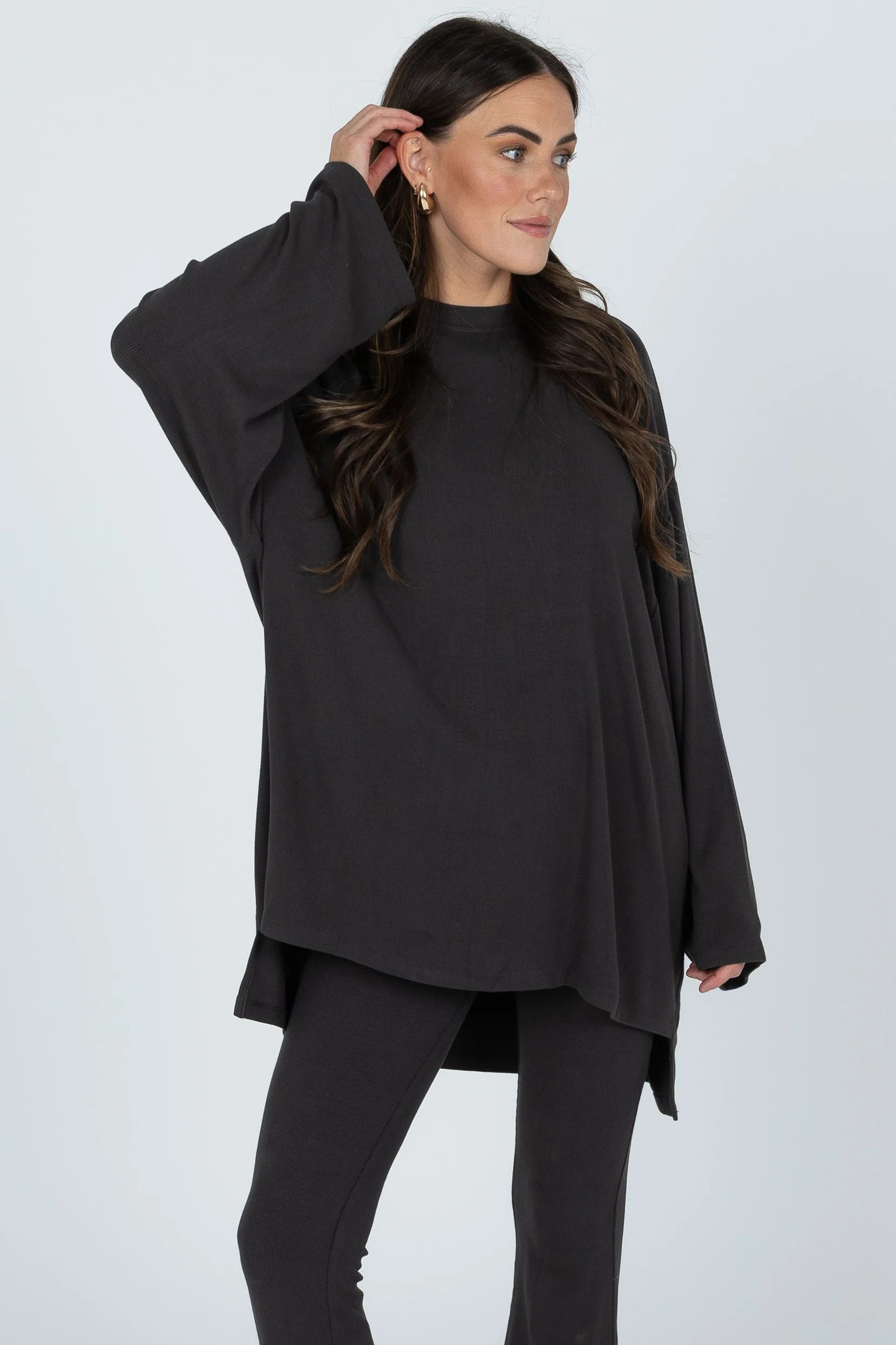 All Weekend Long Pant Set Long Sleeve Charcoal | The Foxy Kind