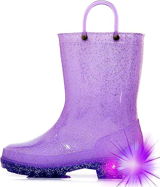 Amazon.com | HugRain Toddler Girls Rain Boots Little Kids Baby Light Up Waterproof Shoes Lightwei... | Amazon (US)