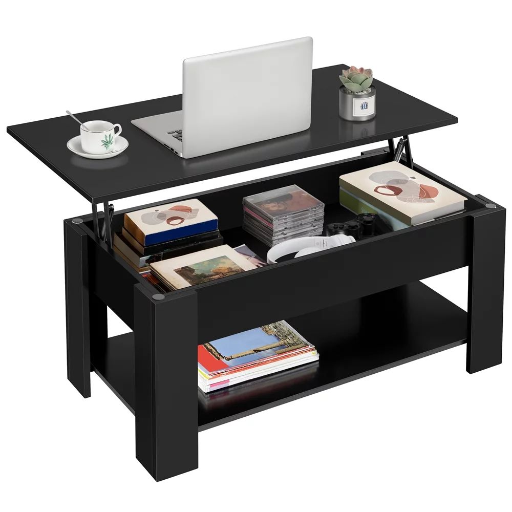Alden Design Modern Lift Top Coffee Table with Hidden Compartment & Storage, Black | Walmart (US)