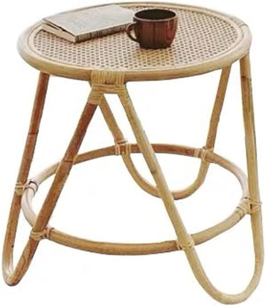 Round Side Table 2 Tier Rattan End Table Bed Side Snack Table for Family, Bedroom,Dining Or Livin... | Amazon (US)