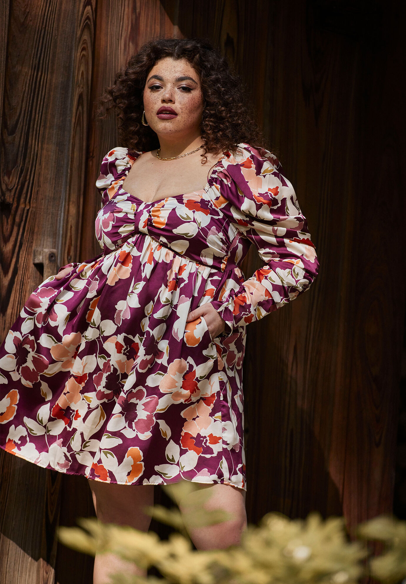 ELOQUII Elements Bow Bodice Mutton Sleeve Mini Dress | Eloquii