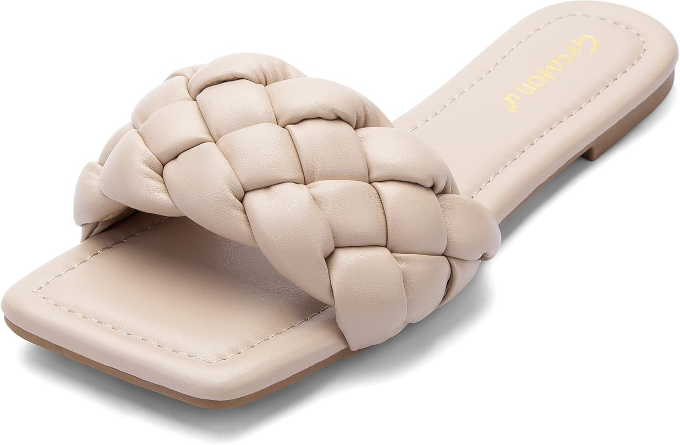 Greatonu Braided Flat Sandals for Women Square Open Toe Slide Sandals Summer Slip On Casual Woven... | Amazon (US)