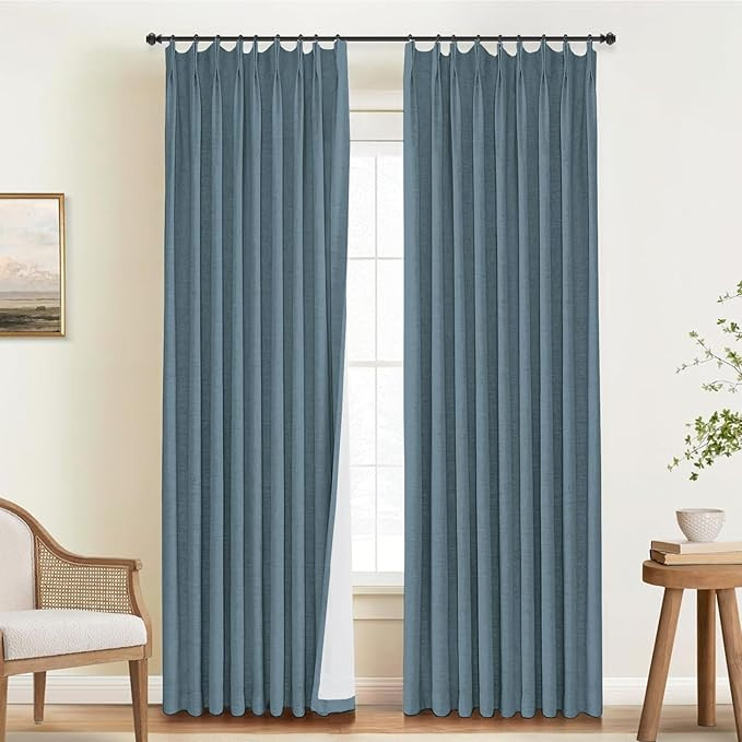 INOVADAY 100% Blackout Curtains for Bedroom, Pinch Pleated Linen Blackout Curtains 84 Inch Length... | Amazon (US)