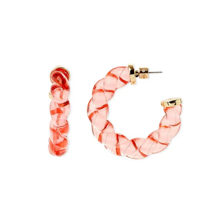 Scoop Women’s Twisted Coral Resin and 14K Gold Flash-Plated Hoop Earrings | Walmart (US)