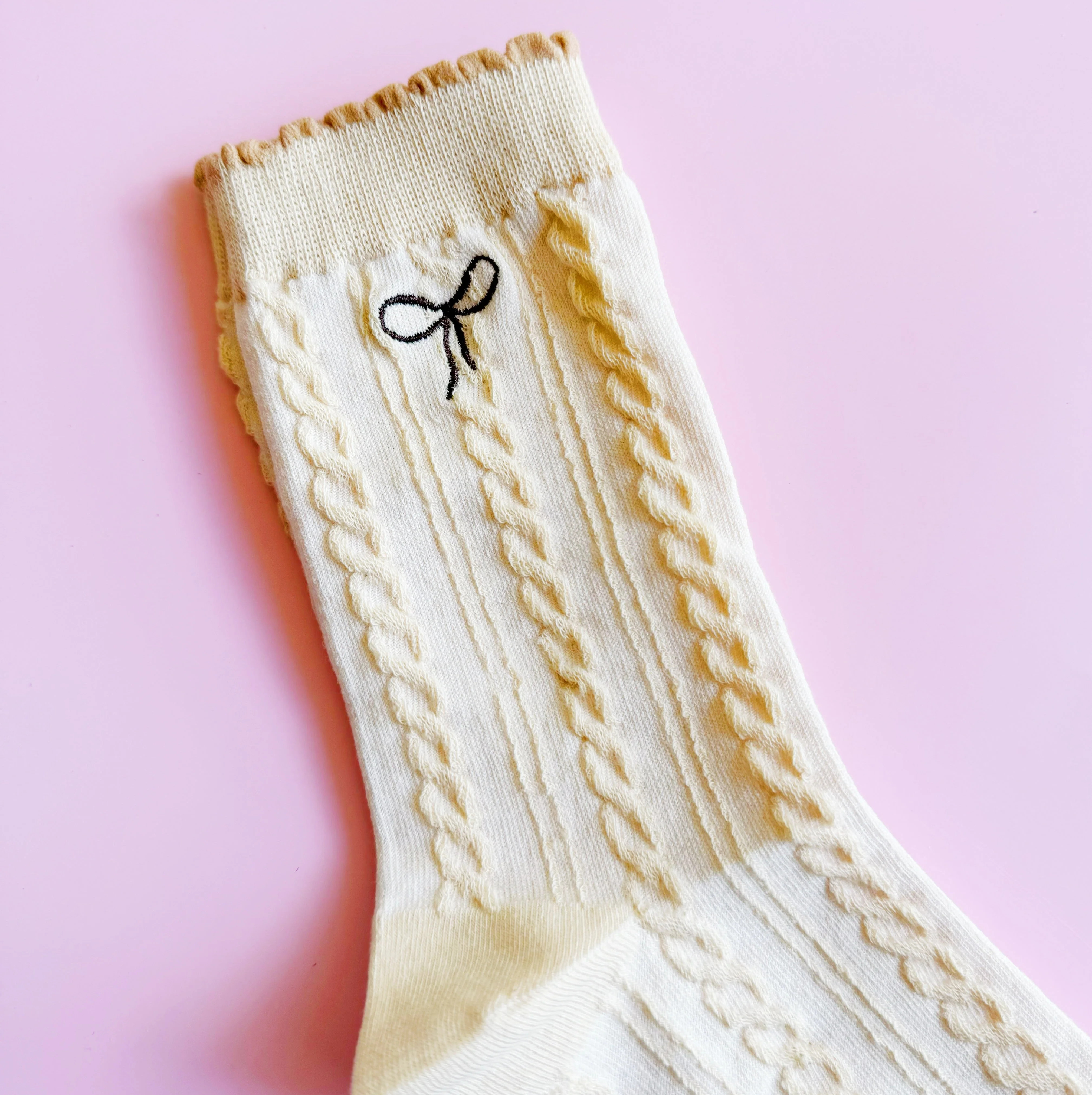 Mini Bow Embroidered Cabled Socks | Default Title | Casual Chic Boutique