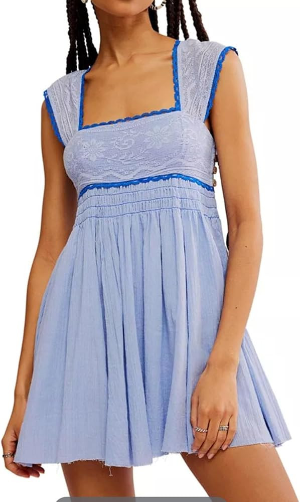 Women's Floral Lace Halter Mini Dress Summer Square Neck Elastic Corset Sleeveless Flowy Lightwei... | Amazon (US)