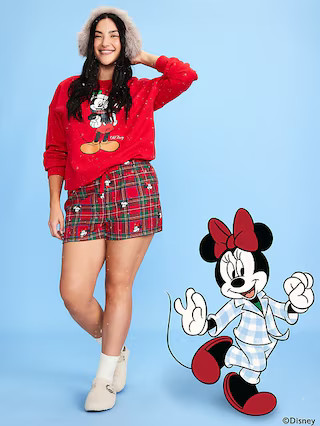 Old Navy x Disney Mickey Mouse & Friends Printed Flannel Boxer Shorts for Women | Old Navy (US)