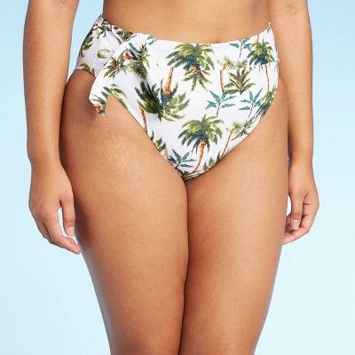 Women's Tie Front High Leg High Waist Bikini Bottom - Xhilaration™ Palm Print | Target