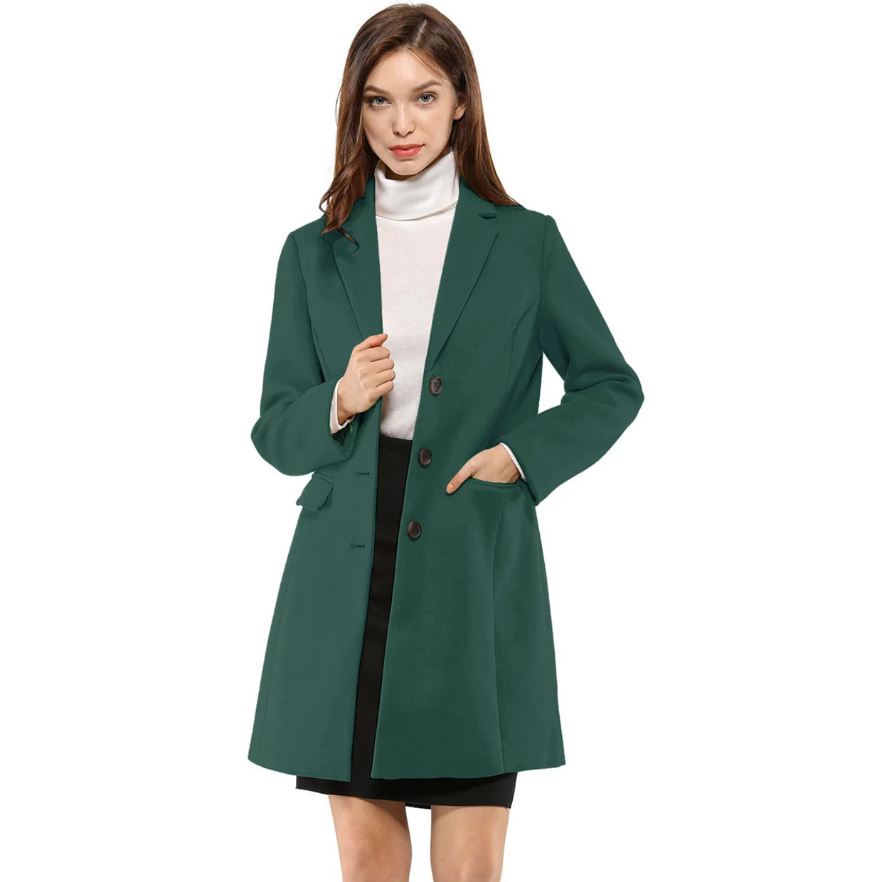 Women's Notched Lapel Long Sleeves Single Breasted Winter Long Coat | Kohl's