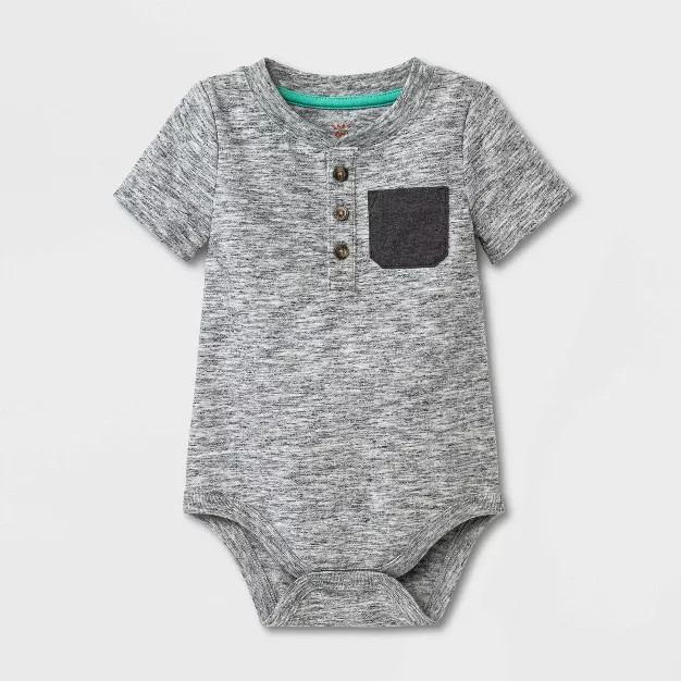 Baby Boys' Henley Pocket Bodysuit - Cat & Jack™ Heather Gray | Target