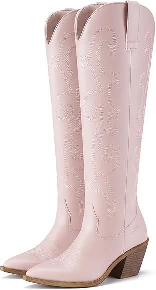 Rollda Cowboy Boots for Women Cowgirl Boots Embroidered Knee-High Western Boots Pointy Toe with C... | Amazon (US)