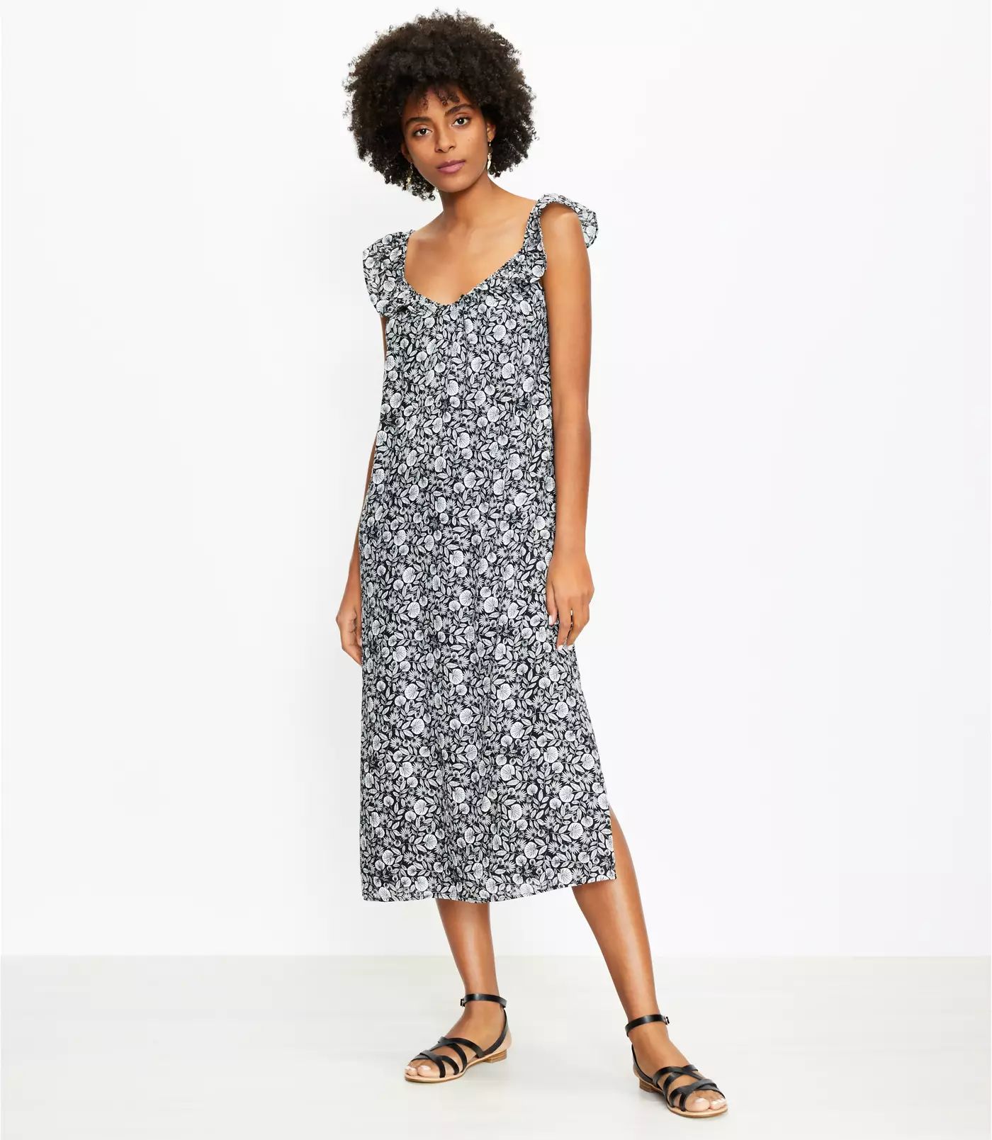 Palm Flutter Strap Pocket Midi Dress | LOFT | LOFT