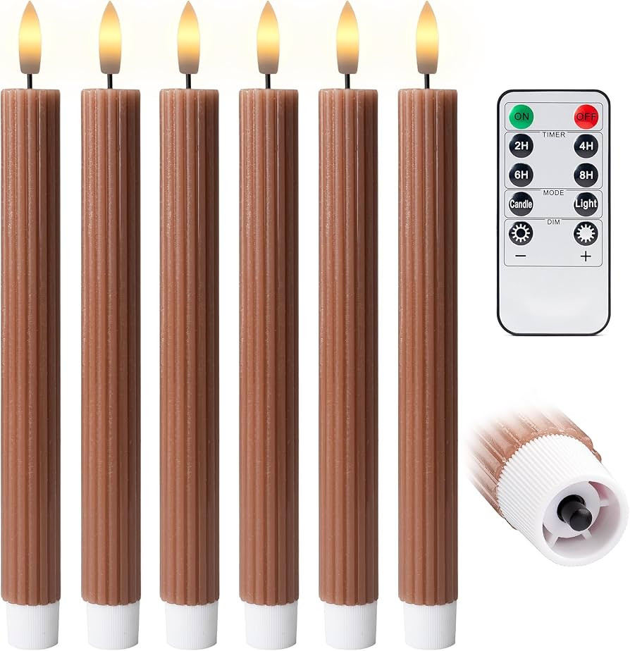 WYZworks 10" Fluted Ribbed LED Brown Tan Grooved Pillar Candles, Remote & 24h Timer Memory, On/Of... | Amazon (US)