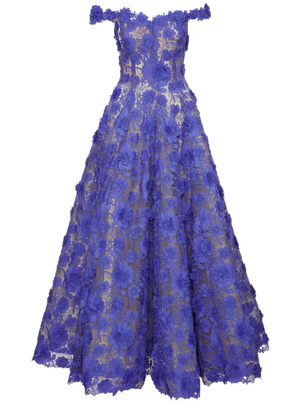 Oscar De La Renta Floral Guipure off-shoulder Gown - Farfetch | Farfetch Global