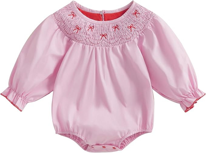 Valentines Day Newborn Infant Baby Girl Romper Bow Toddler Girls Jumpsuit Long Bell Sleeve Top Sp... | Amazon (US)
