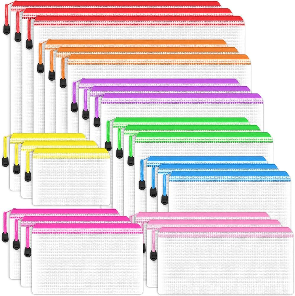 Smarpau 24pcs Mesh Zipper Pouch, 8 Sizes 8 Colors Plastic Zipper Bags for Organizing, Multipurpos... | Amazon (US)