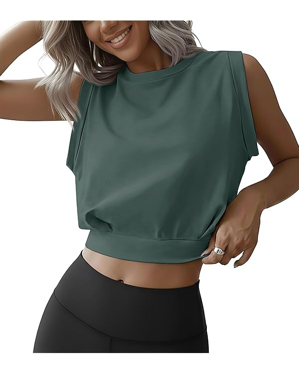 JINKESI Women Workout Crop Tank Tops Sleeveless Athletic Yoga Tops Running Gym Crop Workout Tank ... | Amazon (US)