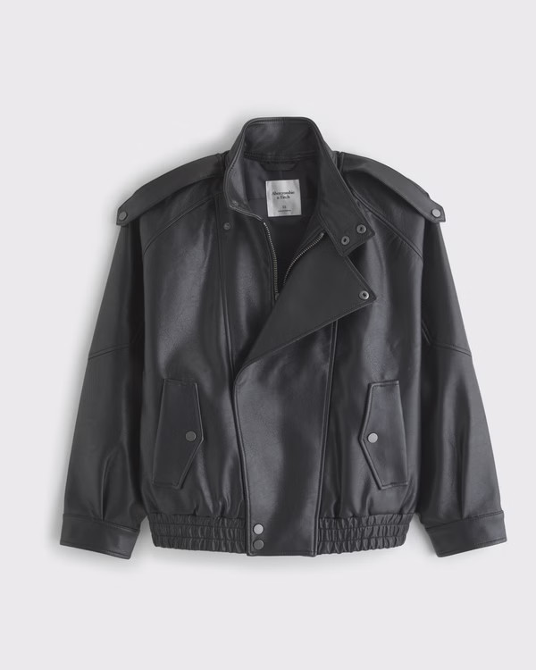 Women's Relaxed Mockneck Vegan Leather Bomber Jacket | Women's Coats &amp; Jackets | Abercrombie.com | Abercrombie &amp; Fitch (US)