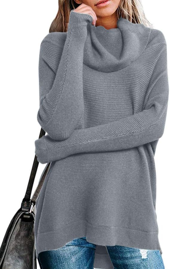 MEROKEETY Women's Turtle Cowl Neck Sweater Long Batwing Sleeve Oversized Knitted Pullover Tops | Amazon (US)