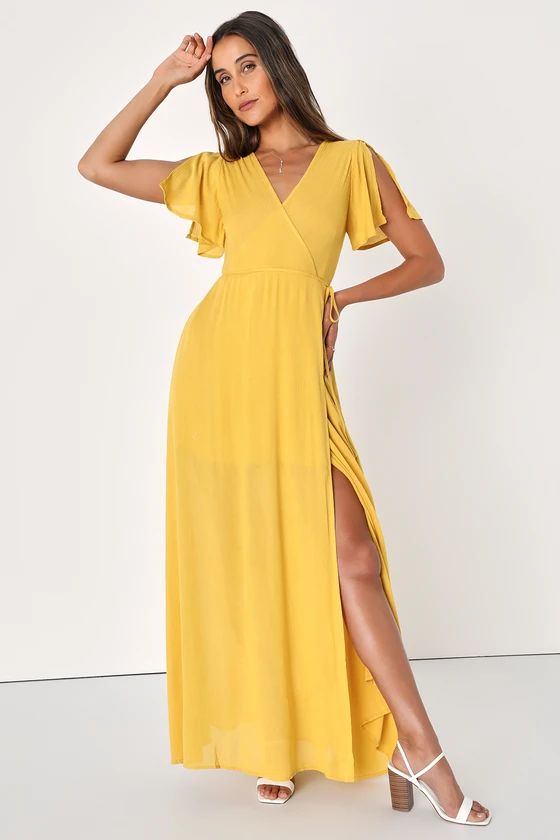 Much Obliged Golden Yellow Wrap Maxi Dress | Lulus (US)