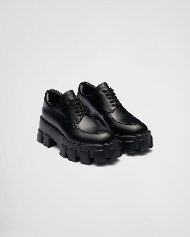 Monolith brushed leather lace-up shoes | Prada Spa US