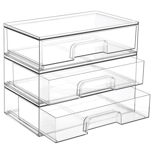 Vtopmart 12.1''W Clear Stackable Storage Drawers,3 Pack Acrylic Plastic Organizers Bins for Makeup Palettes, Cosmetics, and Beauty Supplies,Ideal for Vanity, Bathroom,Cabinet,Desk Organization | Amazon (US)