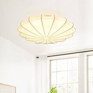 Kateo 24 in. 3-Light White Semi-Flush Mount Ceiling Light With Silk Shade | The Home Depot