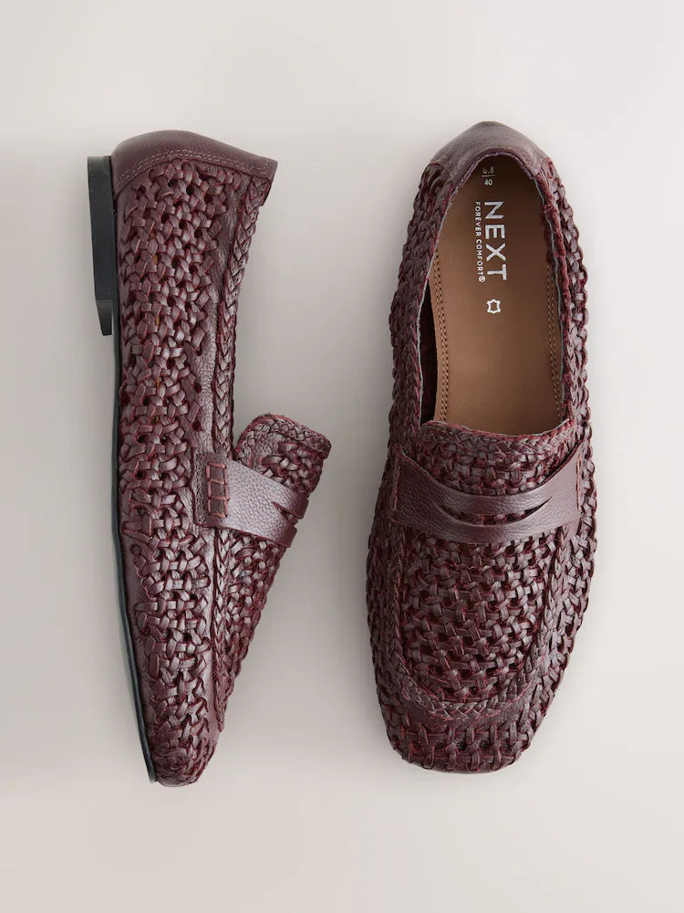 Wijn - Forever Comfort® - Geweven leren instappers met vierkante neus | Next EU