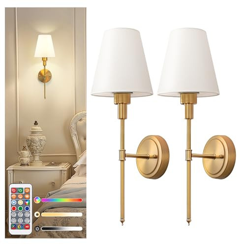 DORESshop Battery Operated Wall Sconce Set of 2, Wall Light Wireless Easy to Install, Dimmable and Adjustable Sconces Wall Decor, Rechargeable Wall Lamp for Bedroom, Living Room, Gold 20.7in | Amazon (US)