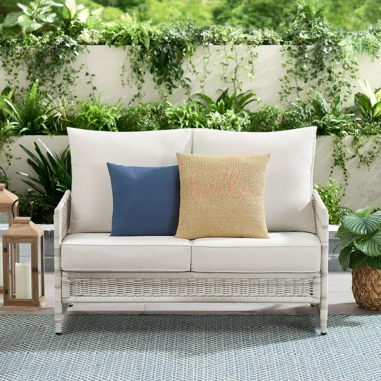 Better Homes & Gardens Paige 1 Piece Wicker Outdoor Loveseat with Cushions, White - Walmart.com | Walmart (US)